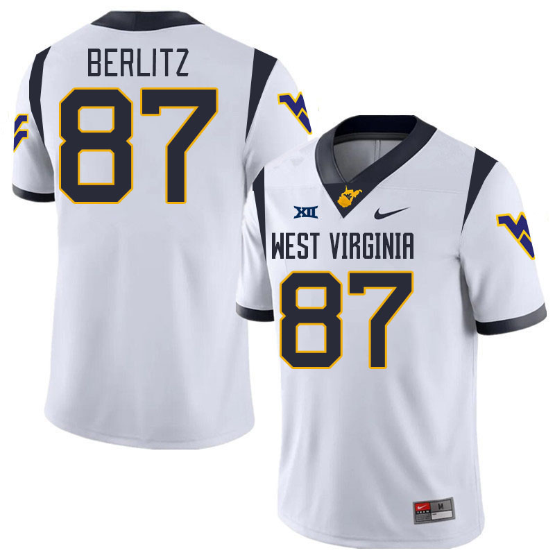 Men #87 Derek Berlitz West Virginia Mountaineers College 2024 New Uniforms Football Jerseys Stitched